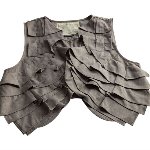 Anthropologie taupe Ruffled Statement Vest Bolero - Picture 5 of 9
